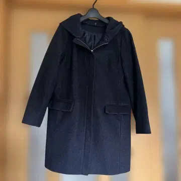 다크 네이비 탈부착 가능 후드 롱 코트