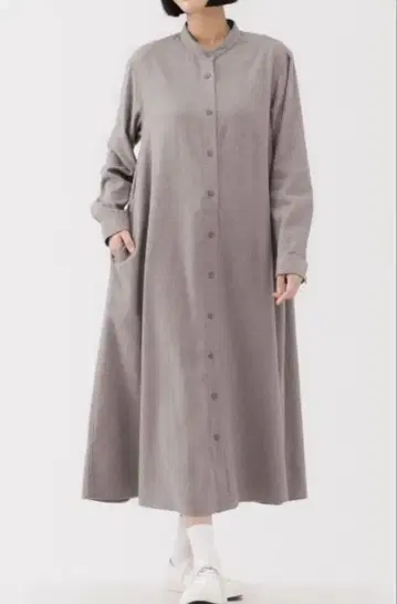 무인양품 양면 기모 플란넬 스탠드 카라 긴팔 원피스 베이지 XL