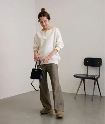 FRAMeWORK 양면 기모 플레어 팬츠 (체크 무늬)