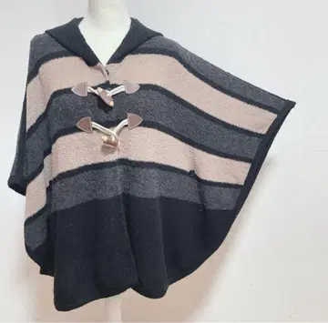 소니아 리키엘 후드 부착 스트라이프 판초