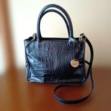 FURLA 블랙 2way 핸드백 크로커다일 엠보