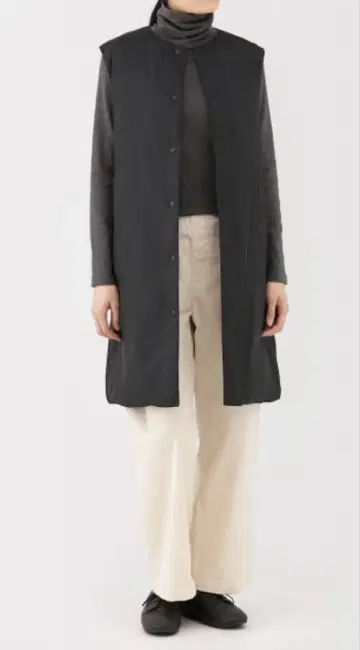 무인양품 경량 다운 포켓터블 노카라 롱 베스트 블랙 XL