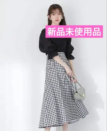 112 [미사용 새상품] 프로포션 체크 믹스 플랩 플레어 스커트