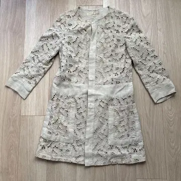 vousetes 린넨 자수 노카라 자켓