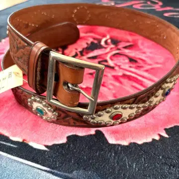 새상품 빈티지 천연 가죽 벨트 스톤 부착