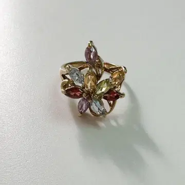 꽃 모티브 멀티 컬러 반지 실버