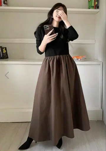 택 포함 미사용 새상품 byLEGNA 원피스 도킹 브라운 블랙 발수 가공