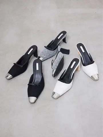 eimy istoire 실버 캡 트위드 리본 뮬