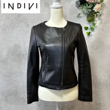 INDIVI 양가죽 노카라 가죽 자켓 블랙