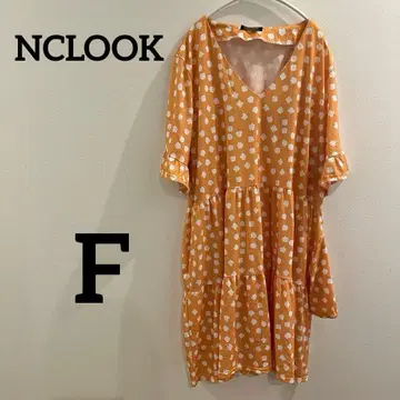 NCLOOK [ F ] 오렌지 도트 무늬 원피스 티어드 원피스 프릴