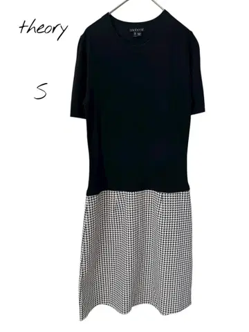 theory [새상품급] 반팔 원피스 니트 하운드투스 패턴 블랙 S