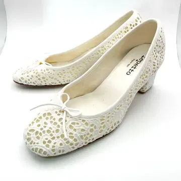 새상품급 Repetto 레페토 레이스 펌프스 힐 화이트 약 24cm