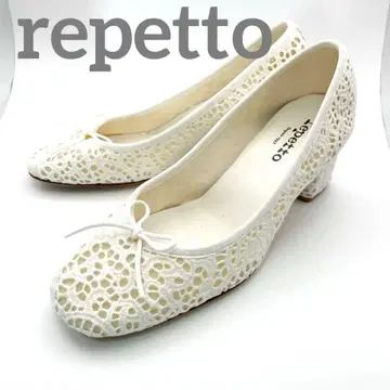 새상품급 Repetto 레페토 레이스 펌프스 힐 화이트 약 24cm