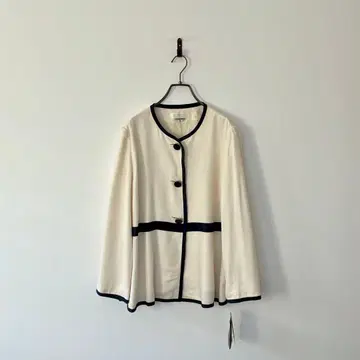 미사용 택 포함 레나운 노카라 자켓 화이트 네이비 포멀 세레모니 L