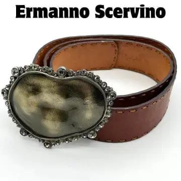 엘르만노 쉘비노 벨트 Y2K 남성용 천연 가죽 플레이트 장식 비쥬