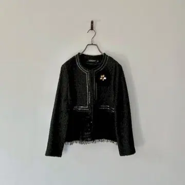 빈티지 이탈리아제 트위드 자켓 블랙 프릴 포멀 파티