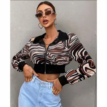 [ 미사용 새상품 ] 물결 무늬 크롭 자켓 M