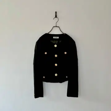 빈티지 노카라 자켓 울 골드 버튼 블랙 포멀 세레모니