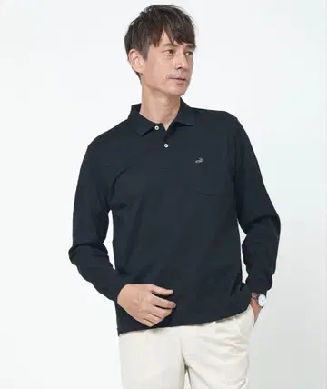 크로커다일 원 포인트 긴팔 피케 셔츠 [일본제]