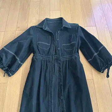 블랙 데님풍 롱 원피스