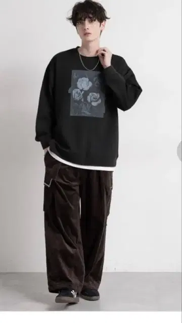 [ 새상품급 ] 레이지 블루 리마스터드 플라워 자수 와이드 코듀로이 팬츠