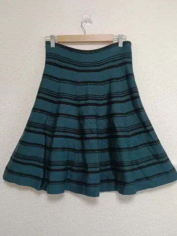청록색과 블랙 스트라이프 플레어 스커트
