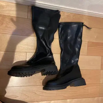 롱 부츠 가죽 블랙