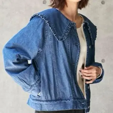 petit main LIEN 프릴 칼라 데님 자켓