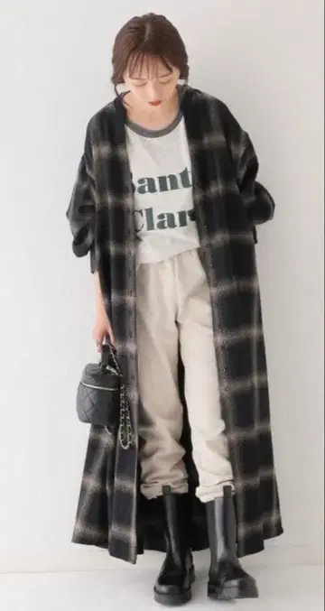 PENDLETON x relume 별주 체크 원피스 블랙 루즈핏