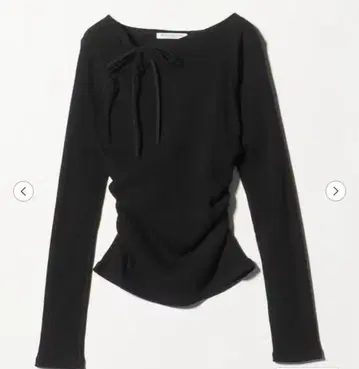 코튼 리브 리본 개더 티셔츠 black