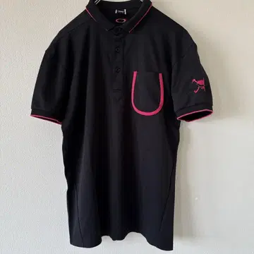 OAKLEY 스컬 암 로고 말굽 블랙 핑크 피케 셔츠 L