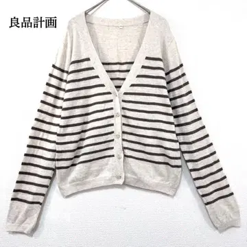 무인양품 캐시미어 혼방 가디건 [ S ] 보더 아이보리 x 브라운