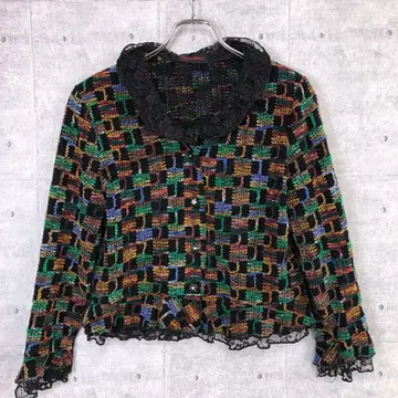 레트로 구제 의류 볼륨 레이스 트리밍 자카드 몰 니트 자켓