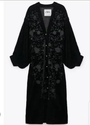 ZARA 자수 벨벳 기모노 가운 가디건 롱
