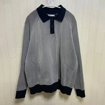 ZARA 긴팔 텍스처 니트/피케 셔츠 스트라이프