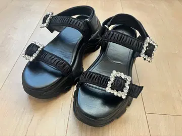 RANDA 비쥬 x 개더 벨트 스포츠 샌들 블랙 25.5cm