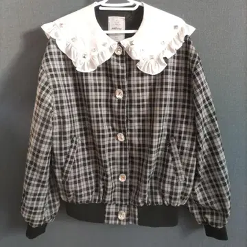 앙크루즈 체크 비쥬 버튼 세일러 블루종 걸리시 히메카지