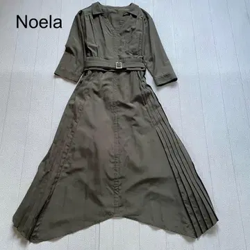 Noela 사이드 플리츠 셔츠 원피스 카키 S