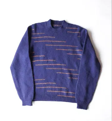 80년대 빈티지 울 니트 스웨터 보더 무늬 네이비