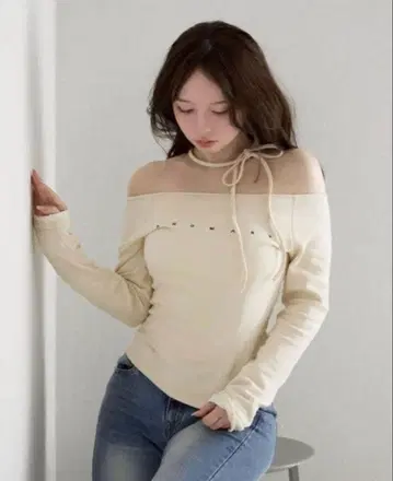 andmary Mary 로고 초커 탑 아이보리