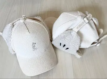 [ 당일 발송 ] 디즈니 캡 귀마개 화이트 코듀로이 그로브