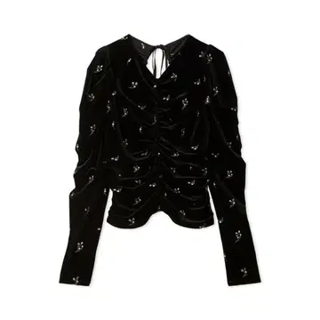 LILY BROWN 플라워 자수 개더 벨로아 상의