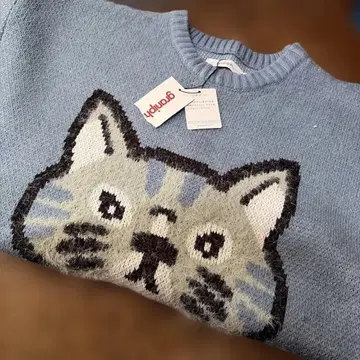 graniph 고양이 디자인 니트 스웨터 S 블루