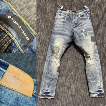PURPLE BRAND 데미지 가공 데님 스트레치 인디고 청바지