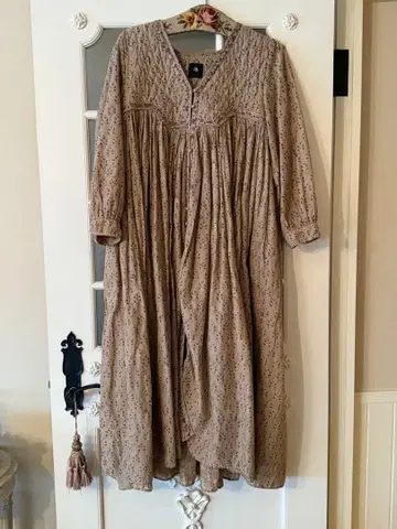 메종드소일 블록 프린트 가슴 부분 패치워크 롱 원피스