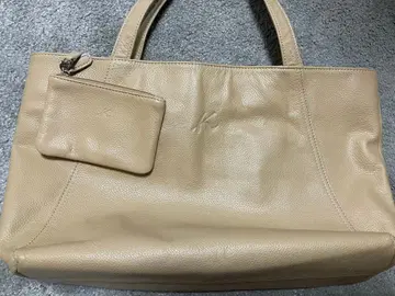 키타무라 베이지 가죽 토트백 파우치 포함