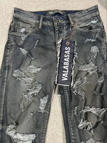 VALABASAS 장미 데미지 데님 그레이 30 스키니 새상품급