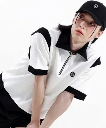 [ BASIC COTTON ] 바시티 하프 지퍼 반팔 T셔츠