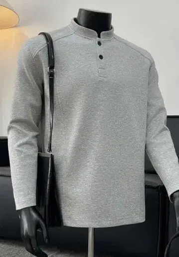 그레이 긴팔 하이넥 파자마