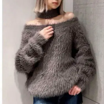 오프숄더 샤기 초커 2WAY 니트탑